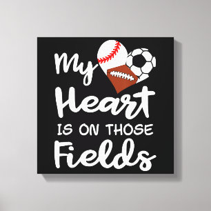 Mein Herz ist auf Fields Baseball Fußball Fußball Leinwanddruck
