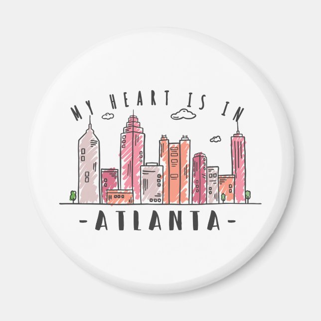 Mein Herz ist in der ATLANTA Liebe USA - Handgezei Magnet (Vorne)