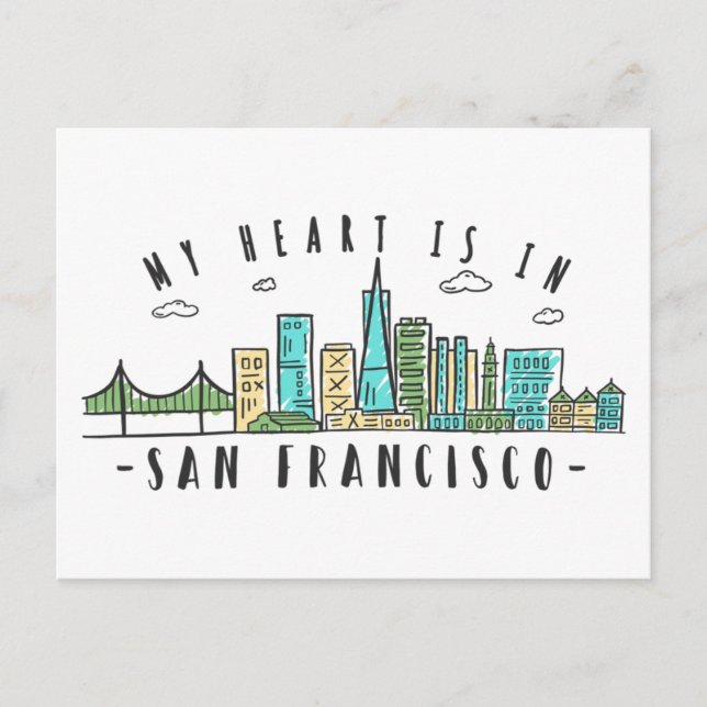 Mein Herz ist in SAN FRANCISCO - Handgezeichnete S Postkarte (Vorderseite)