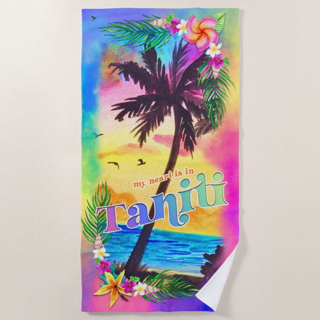 Mein Herz ist in Tahiti Beach Handtuch (Vorderseite)