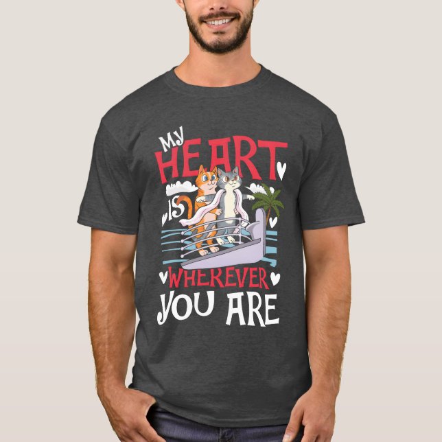 Mein Herz ist, wo Sie Katzen sind Katzenfreund T-Shirt (Vorderseite)