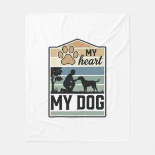 Mein Herz Mein Hund Vintage Gravur Hunde Liebhaber Fleecedecke