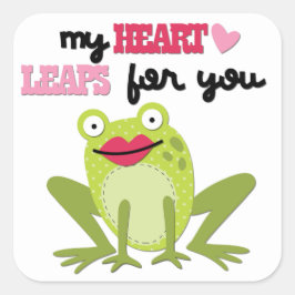 Mein Herz springt grüner Valentinfrosch Quadratischer Aufkleber