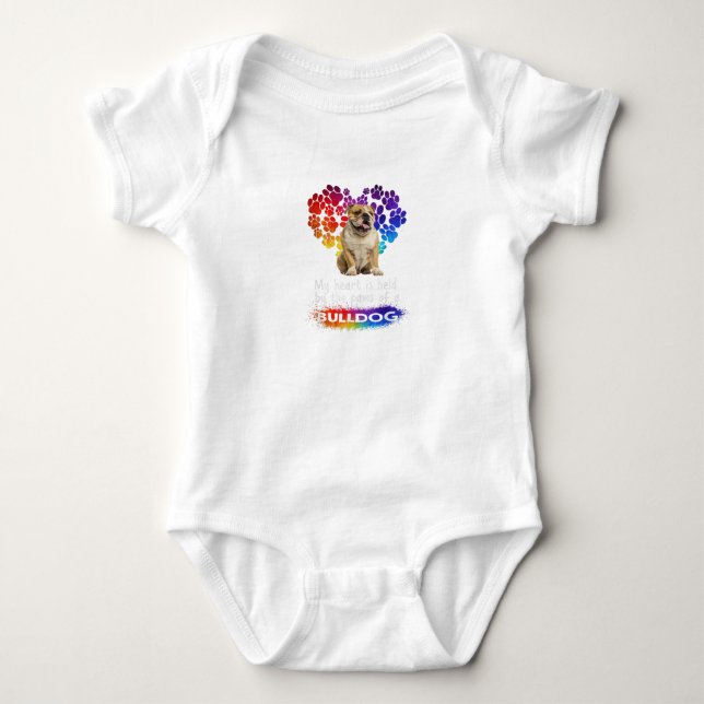 Mein Herz wird von den Paaren eines Bulldoggen geh Baby Strampler (Vorderseite)