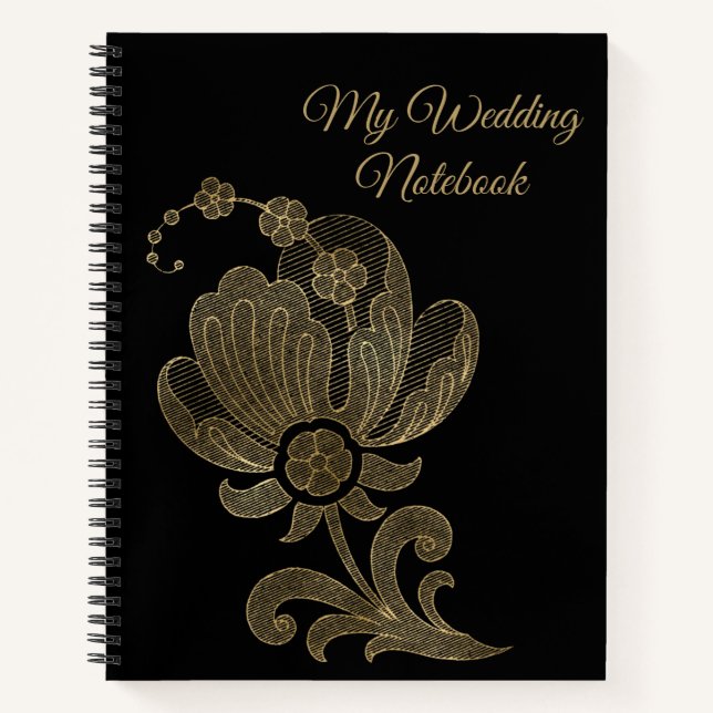 Mein Hochzeitstil-Gold-Filegree auf schwarz Notizbuch (Vorderseite)