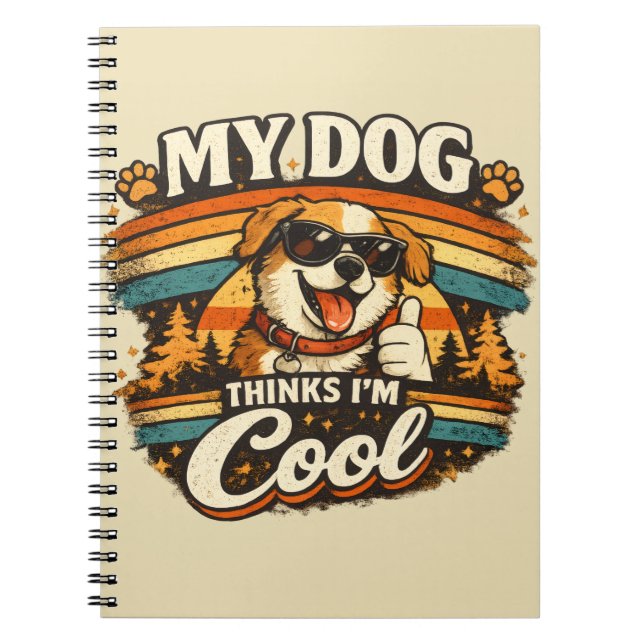 Mein Hund findet mich cool Retro-Hunde-Kunst Notizblock (Vorderseite)