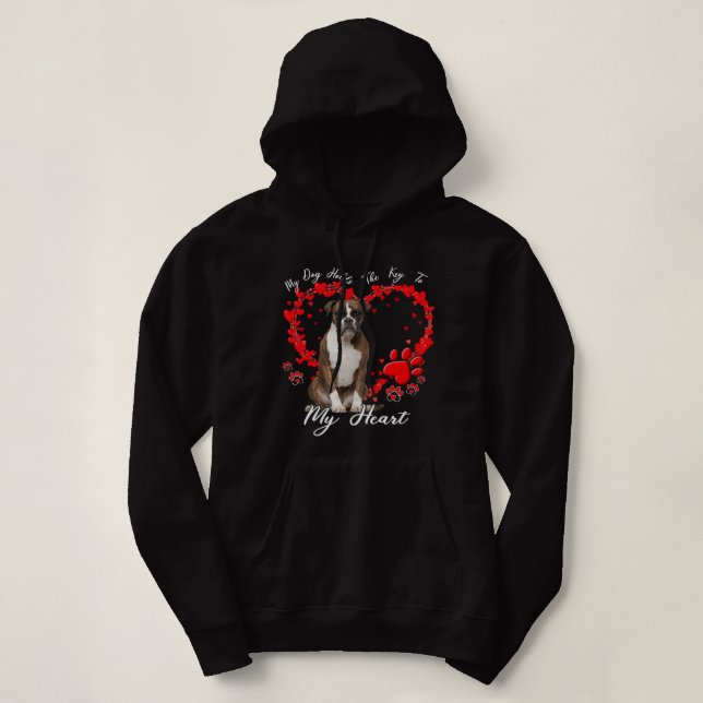 Mein Hund hat den Schlüssel zu meinem Herz Boxer D Hoodie (Design vorne)