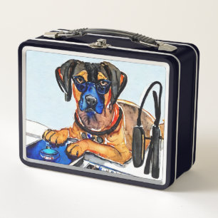 Mein Hund ist ein DJ-Original-Aquarellbild Metall Brotdose