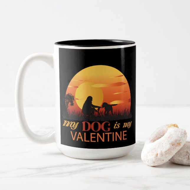 Mein Hund ist mein Valentine Zweifarbige Tasse (Mit Donut)