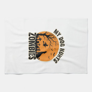 Mein Hund jagt Zombies Vintage Halloween Hund Desi Geschirrtuch