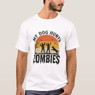 Mein Hund jagt Zombies Vintage Halloween Hund Kuns T-Shirt