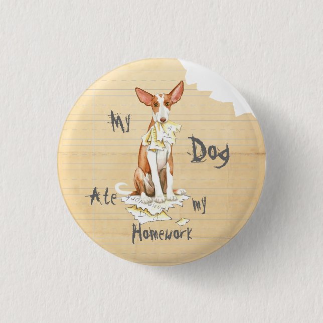 Mein Ibizan Jagdhund aß meine Hausaufgaben Button (Vorderseite)
