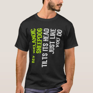 Mein isländischer Schafhund neigt seinen Kopf wie T-Shirt
