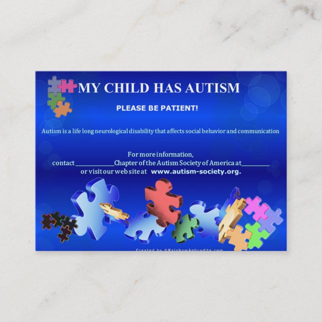 MEIN KIND HAT AUTISMBusiness Karte (Vorderseite)