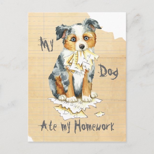 Mein kleiner amerikanischer Schäferhund Ate Meine  Postkarte (Vorderseite)