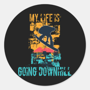 Mein Leben geht bergab Grunge Winter Snowboardi Runder Aufkleber