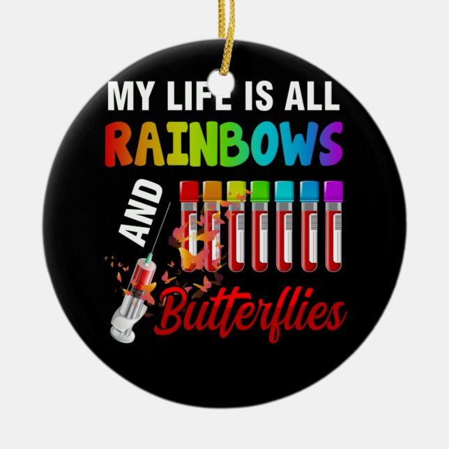 Mein Leben ist alles Regenbogen und Schmetterlinge Keramik Ornament (Vorne)