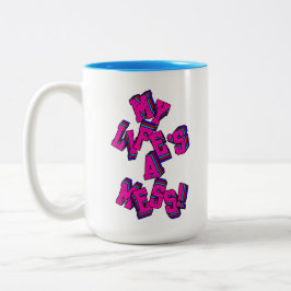 Mein Leben ist ein chaotischer, großer lila Text Zweifarbige Tasse