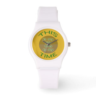 Mein Leben meine Zeit gelb grün Armbanduhr