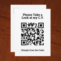 Mein Lebenslauf mit QR-Code auf einer Postkarte an