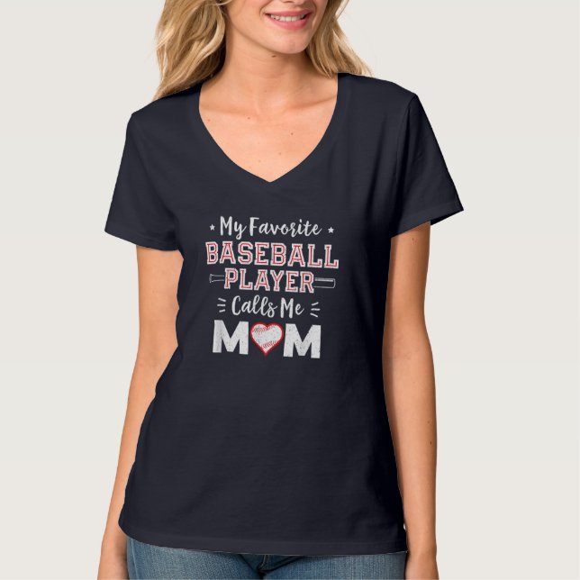 Mein Lieblings-Baseball-Player ruft mich Mama-Mama T-Shirt (Vorderseite)