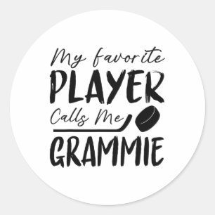 Mein Lieblingsspieler nennt mich Grammie Hockey Sp Runder Aufkleber