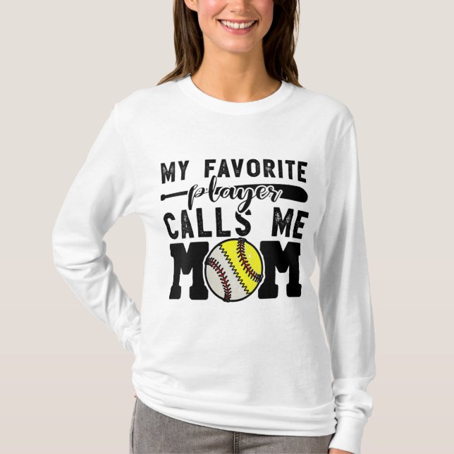 Mein Lieblingsspieler nennt mich Mama Baseball Sof T-Shirt (Vorderseite)