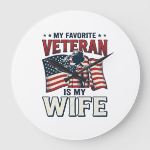 Mein Lieblingsveteran Ist Mein Frau Patriotisches  Große Wanduhr