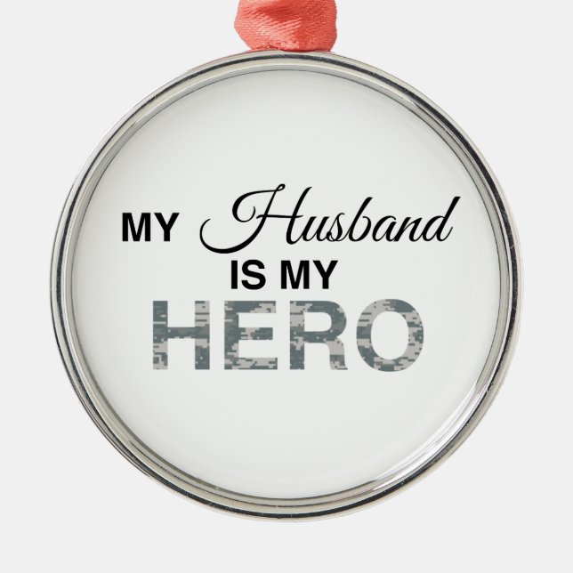 Mein Mann ist mein Hero Digital Camouflage Silbernes Ornament (Vorne)