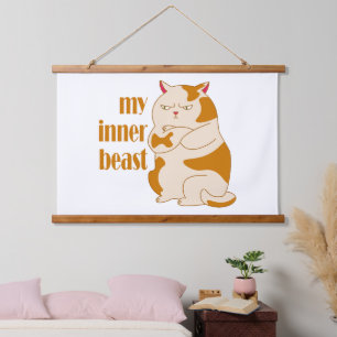 Mein motivierend Zitat aus fauler Katze Wandteppich Mit Holzrahmen