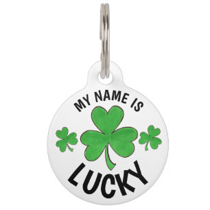 Mein Name ist Lucky Personalisiert Green Kleeblatt Tiermarke