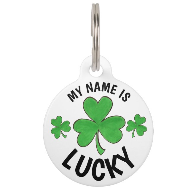 Mein Name ist Lucky Personalisiert Green Kleeblatt Tiermarke (Vorderseite)