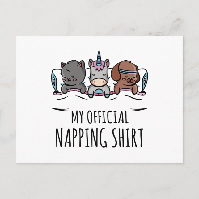 Mein offizielles Shirt schlafend Unicorn Dog Cat Postkarte (Vorderseite)