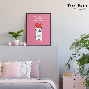 Mein pawsome Valentine Niedlicher Mops & Red Heart Fotodruck