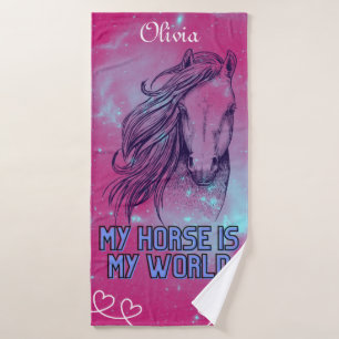 Mein Pferd ist meine Welt Magenta Badehandtuch