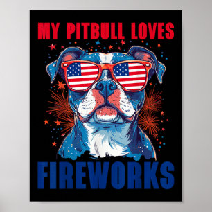 Mein Pitbull liebt Feuerwerk 4. Juli Patriotisch D Poster