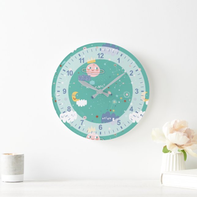 Mein Planet träumt ein großes Muster Große Wanduhr (Zuhause)
