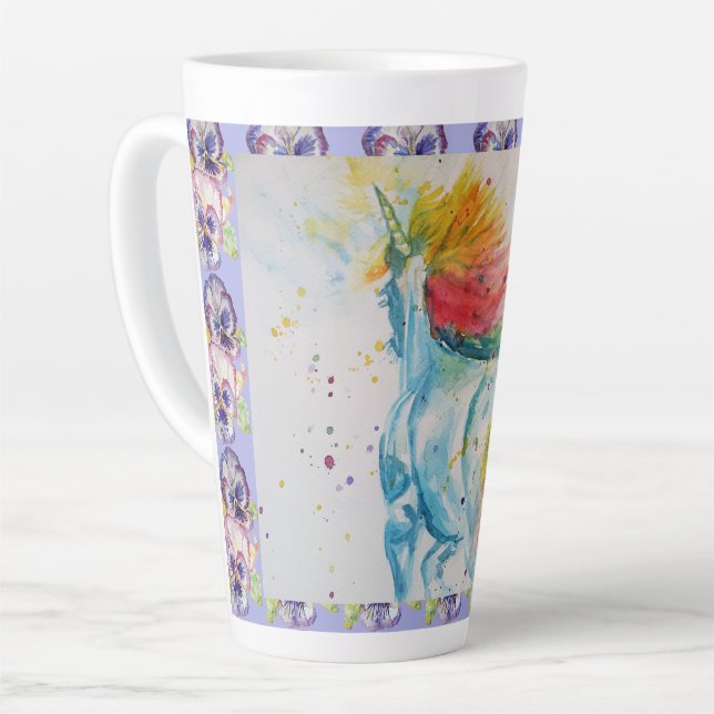 Mein Rainbow Unicorn Wasserfarbe Latte Tasse (Linke Ecke)