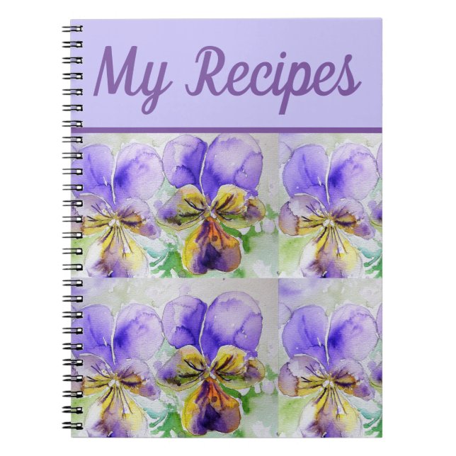 Mein Rezept Buch Viola Lila Blume Wasserfarbene Ku (Vorderseite)