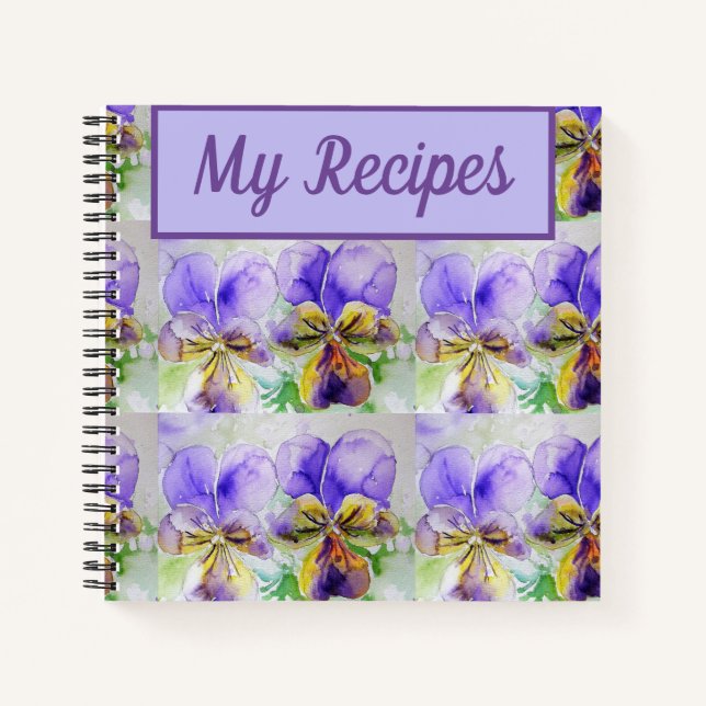 Mein Rezept Buch Viola Lila Blume Wasserfarbene Ku (Vorderseite)