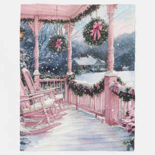 Mein rosa Landhaus-Weihnachtsportal im Winter   Fleecedecke