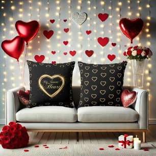 Mein süßes Herz Dazzling Gold Herz Valentine Black Kissen
