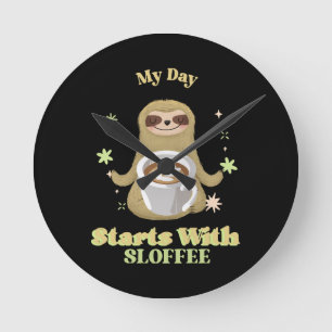 Mein Tag beginnt mit Sloffee Runde Wanduhr