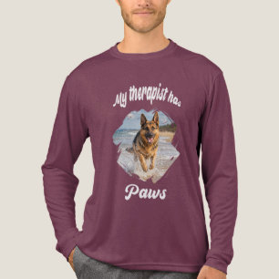 Mein Therapeut hat Pfoten Hund Foto marineblaue Pf Tri-Blend Shirt