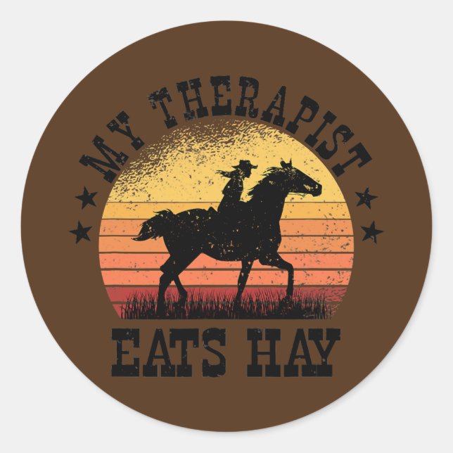 Mein Therapeut isst Hay Cowgirl Rodeo Barrel Racin Runder Aufkleber (Vorderseite)