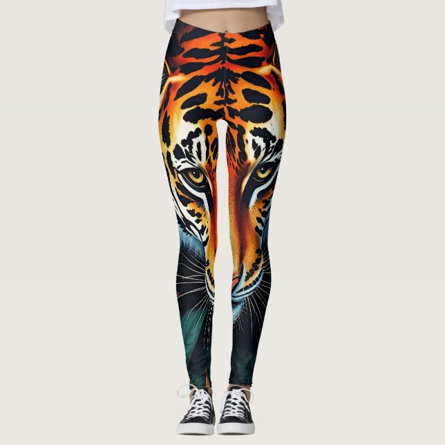 „Mein Tiger“ – Farbporträt eines Tigers Leggings (Vorderseite)