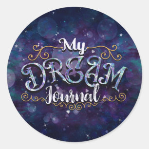 Mein Traumjournal Indigo Violette Herzen und Stern Runder Aufkleber