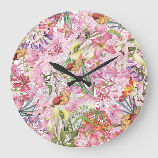 Mein tropischer, farbenfroher Garten mit exotische Große Wanduhr (Vorderseite)