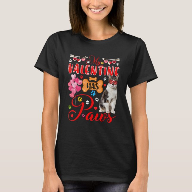 Mein Valentin hat eine Niedliche Kreuzung aus Katz T-Shirt (Vorderseite)
