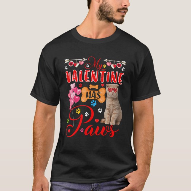 Mein Valentine hat eine schottische Falten-Katzenb T-Shirt (Vorderseite)